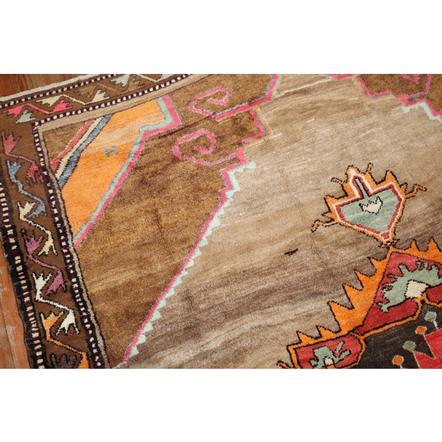 Brown Vintage Zabihi Collection Turkish Kars Rug For Sale - Image 8 of 9