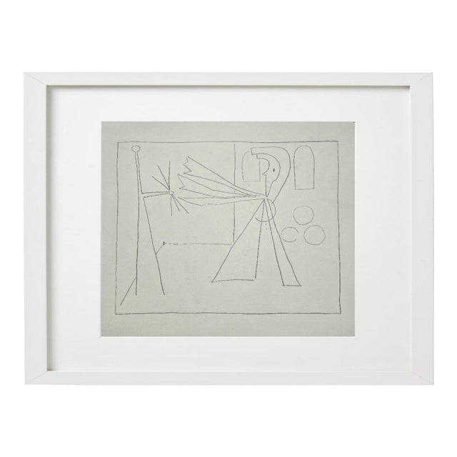 Paper W 30 by H 23 Picasso Style Minimalist Pen Drawing / Natural Color Palette, Unframed For Sale - Image 7 of 7