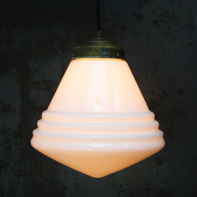 Philips Art Deco Dutch White Reeded Opaline Glass Pendant Lamp from Philips, Holland For Sale - Image 4 of 8