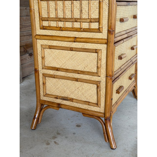 Mid-Century Modern Vintage Rising Sun Rattan & Woven Lingerie Chest – Seven Drawer Tall Chest For Sale - Image 3 of 12