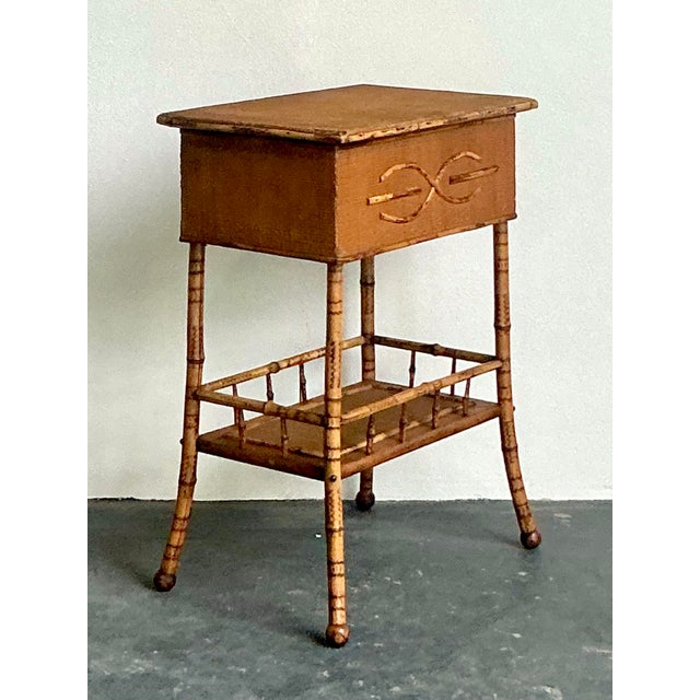 Vintage Boho Woven Rattan Pedestal Lidded Side Table For Sale - Image 11 of 12