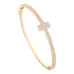 Designer T Diamond Hinged Wired Bangle Bracelet in 14k Solid Yellow Gold