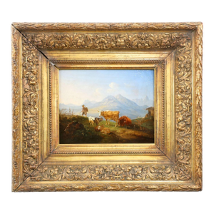 German School 19th Century Oil Painting of a Hiker in an Alpine Landscape