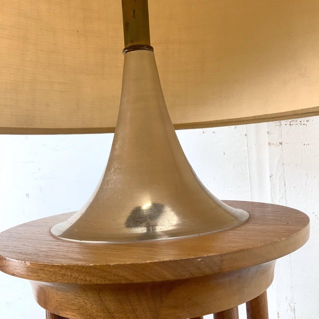 Brown Vintage Mid-Century Walnut Dowel Table Lamp With Linen Drum Shade For Sale - Image 8 of 12