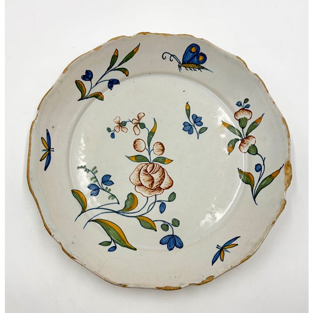 Antique 18th Century French Faience Floral & Butterfly Plate For Sale In Houston - Image 6 of 6