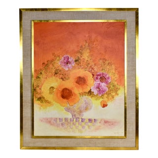 20th Century Modern Floral Oil Painting Gold Gilt Frame For Sale