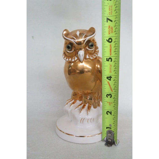 Ceramic Vintage Estatuaria Portugal Porcelain Gold Owl Figurine For Sale - Image 7 of 13