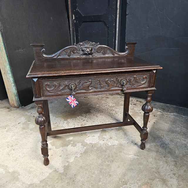 Mid 19th Century Victorian Oak Carved Console Table With One Drawer For Sale - Image 14 of 18