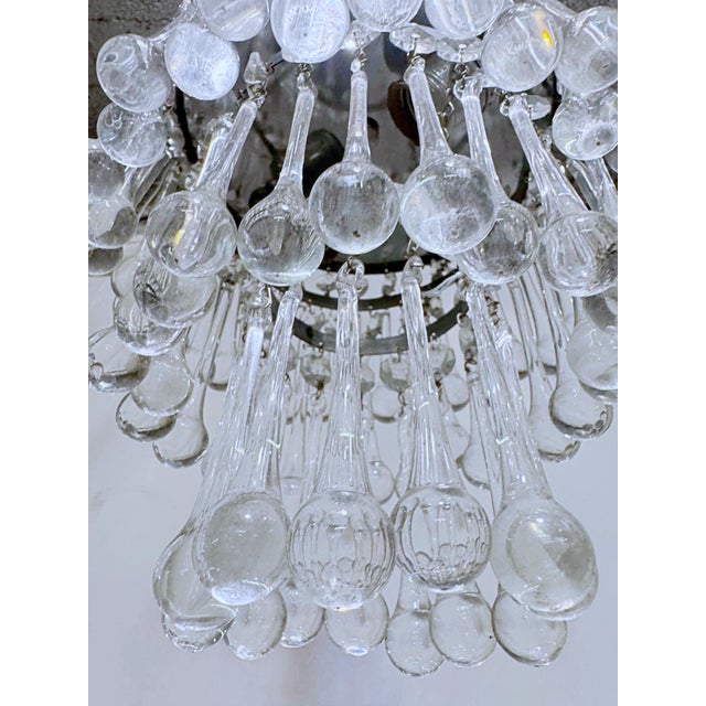 Mid-Century Modern Vintage Crystal Upside Down Waterfall Chandelier With Ornate Silver-Tone Rim For Sale - Image 3 of 6