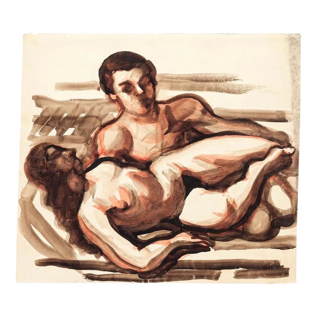 Couple - Original Drawing in Mixed Media - 20th century 20th century For Sale