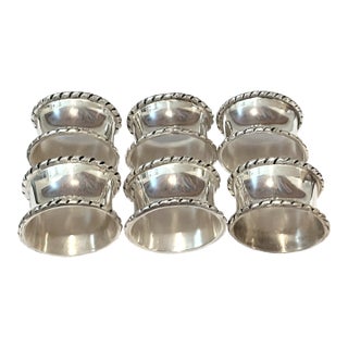 Vintage Silver-Tone Rope Edge Napkin Rings – Set of 6 For Sale