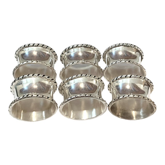 Vintage Silver-Tone Rope Edge Napkin Rings – Set of 6 For Sale