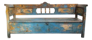 Early 1900's Wooden Bench Seat With Storage Seat and Original Aged Patina Paint