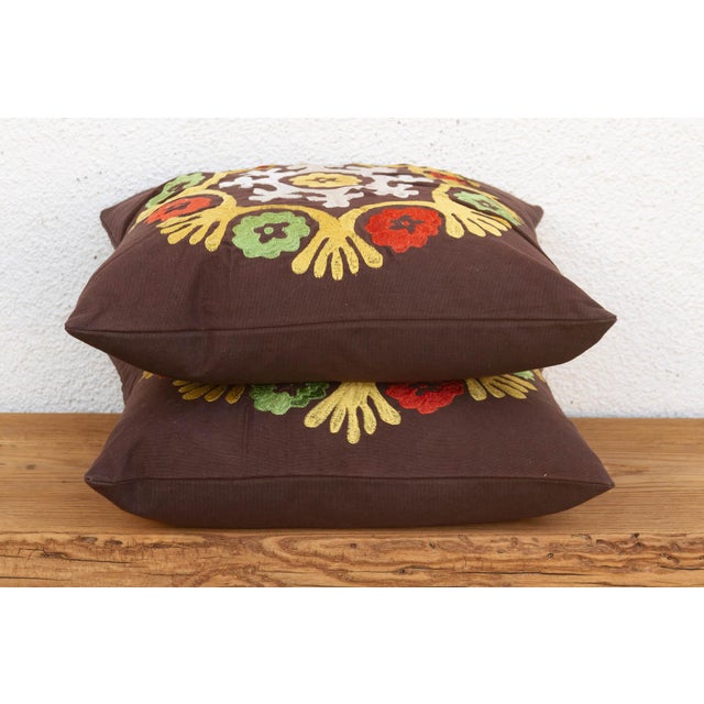 Pair of 18" Multicolor Suzani Medallion Pillow Covers For Sale In Los Angeles - Image 6 of 8