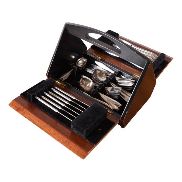 Mid-Century Cased Inka Stainless Steel 6-Setting Cutlery Set by Erik Herlow for Norstaal, Norway, 1956, Set of 54 For Sale