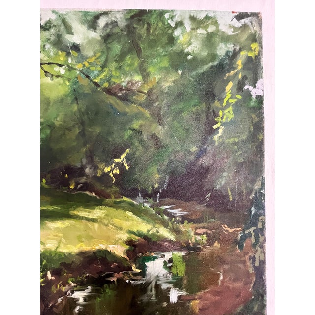 Textile Original Signed Landscape Oil Painting on Canvas 1930's For Sale - Image 7 of 12