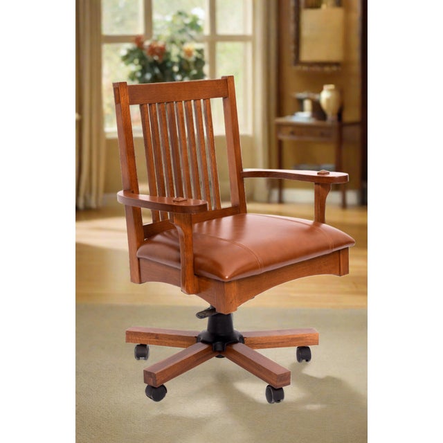 Arts and Crafts Mission Oak Office Chair Micheals Cherry For Sale - Image 15 of 15