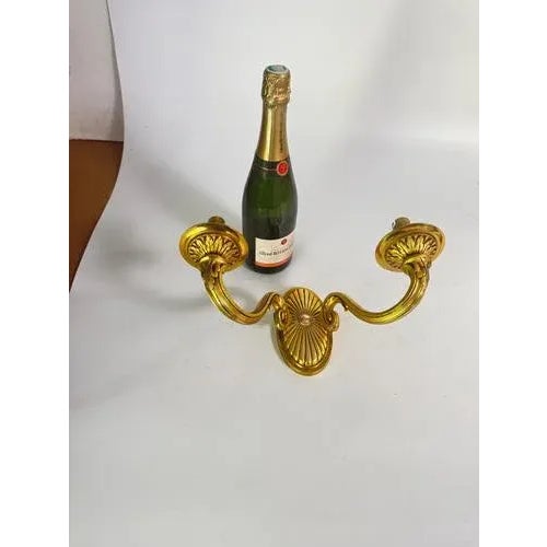 Vintage French Bronze Sconces in Gold Color, 20th Century, Set of 2 For Sale - Image 3 of 8