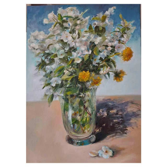Elena Mardashova, Spring Dandelions, Oil on Canvas, 2022 For Sale