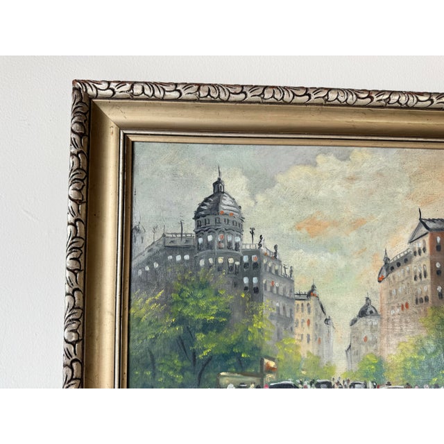 1950s Vintage Parisian Street Landscape Oil on Canvas Painting, Unsigned For Sale In Miami - Image 6 of 10
