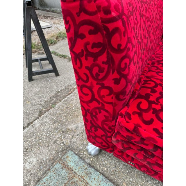 Red Fabric Monster Three-Seat Sofa with Rose Pattern from Bretz For Sale - Image 6 of 7
