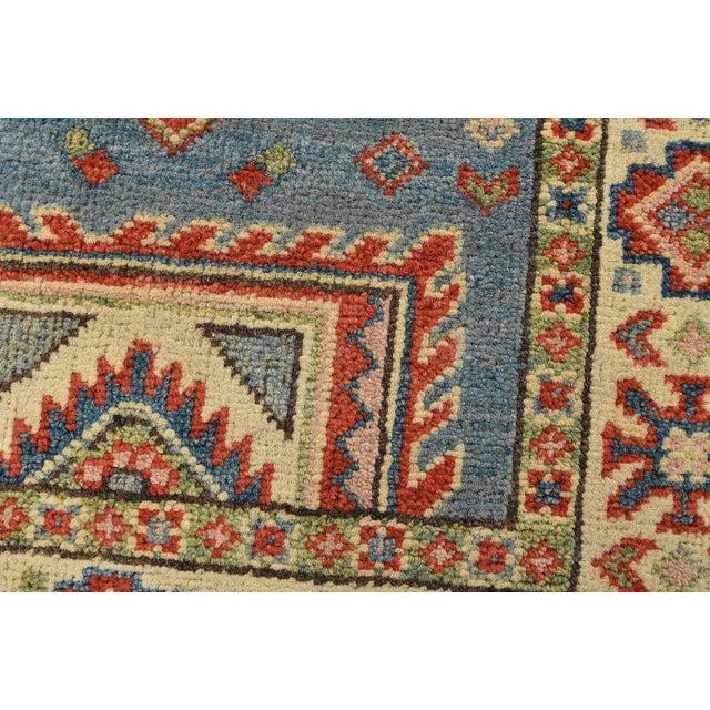 Kazak Rug 2’1” X 3′ Blue Wool Tribal Hand-Knotted Oriental Carpet For Sale - Image 4 of 9