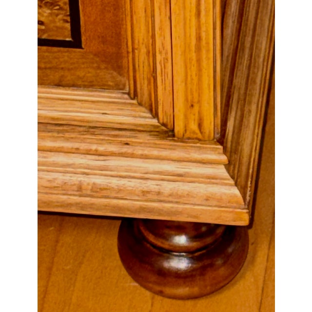 Brass Vintage Burl Wood Veneer Inlaid Three-Drawer Chest With Bun Feet For Sale - Image 8 of 10