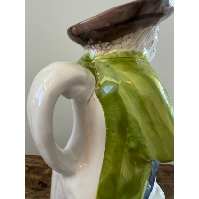 Ceramic Vintage Pair of Handmade Majolica Farmer and FarmWife Toby Pitchers, Made in Portugal For Sale - Image 7 of 12