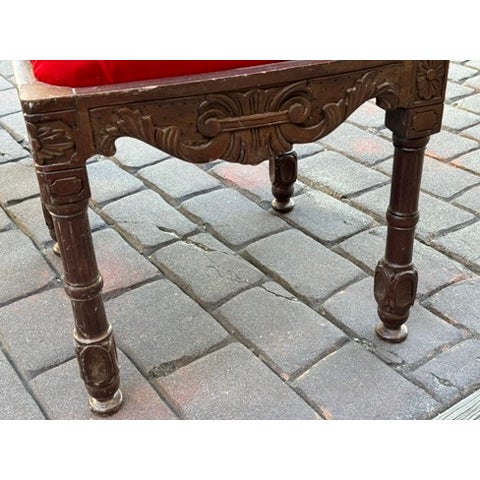 19th-Century Victorian Tête-à-Tête / Courting Chair (c. 1865–1890) Carved Walnut, Red Velvet Upholstery A striking and...