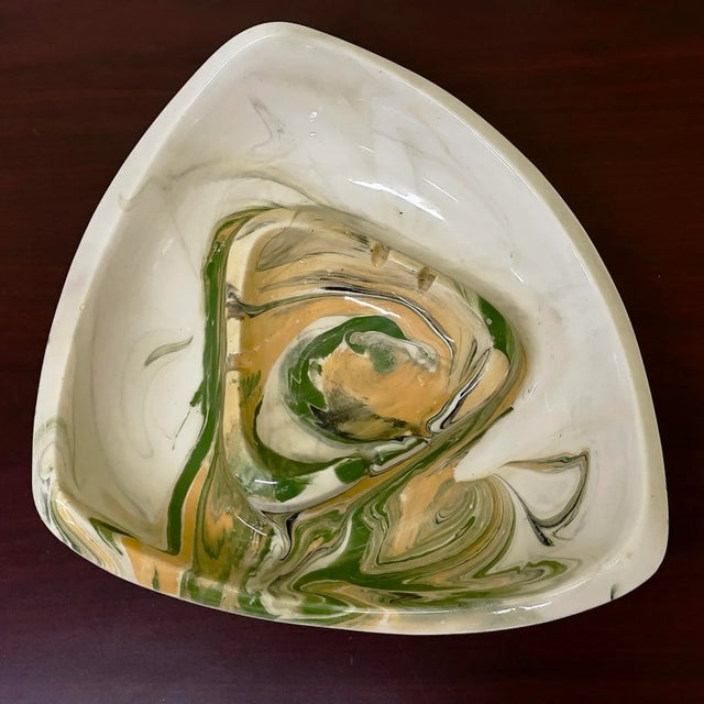 Very large triangular vintage mid - century modern ceramic ashtray. Ceramic with felt pads on the bottom to stop slippage...