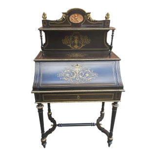 19th Century Napoleon III Boule Marquetry Ebonized Bonheur Du Jour Secretary Desk For Sale