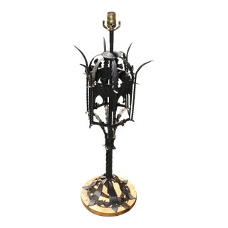 Black Gothic Metal Table Lamp With Gold Base For Sale