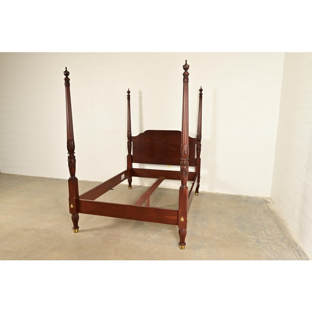Baker Furniture Company Baker Furniture Historic Charleston Georgian Carved Mahogany Queen Size Poster Bed For Sale - Image 4 of 10