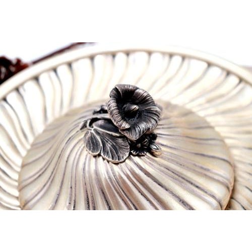 Spiral Silver Cheese Dish with Flower-Shaped Lid Knob and Embossed Reliefs For Sale - Image 5 of 7