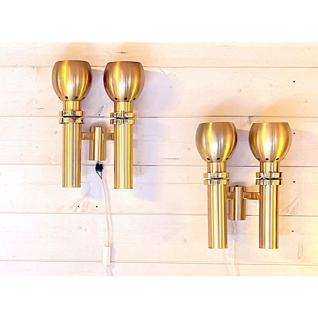 Hans-Agne Jakobsson Set of Three Large Scandinavian Brass Wall Lights, Mid-Century For Sale - Image 4 of 10