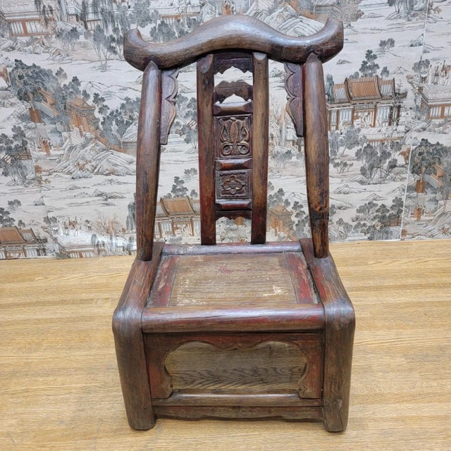 Brown Antique Shanxi Province Carved Elm Chair For Sale - Image 8 of 9