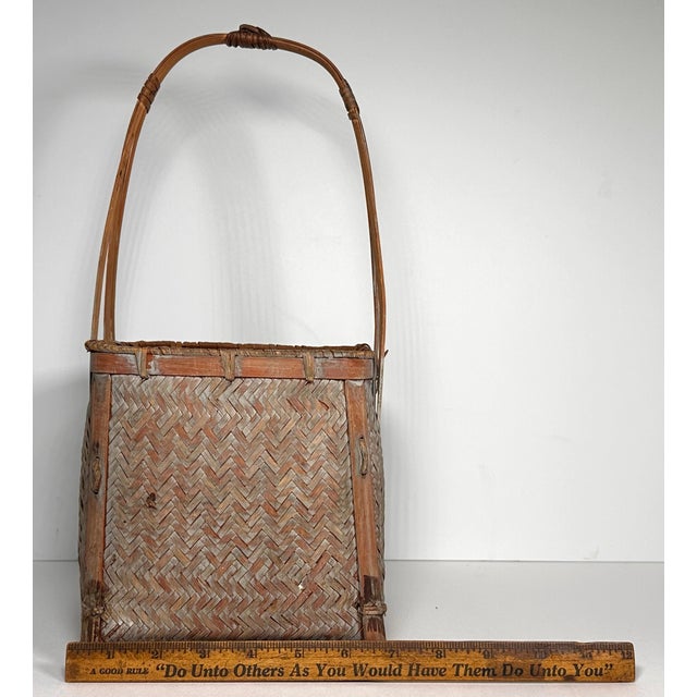1930s Japanese Ikebana Hanakago Woven Bamboo Flower Basket For Sale - Image 12 of 14