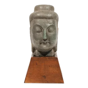 18th Century Antique Chinese Hand Carved Greenstone Buddha Head Sculpture