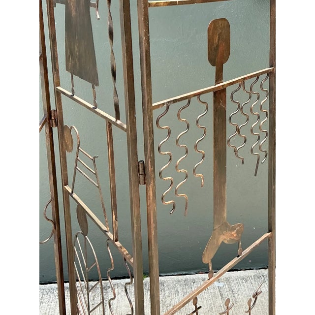 Brown Vintage Iron Abstract Figurative Folding Screen For Sale - Image 8 of 12