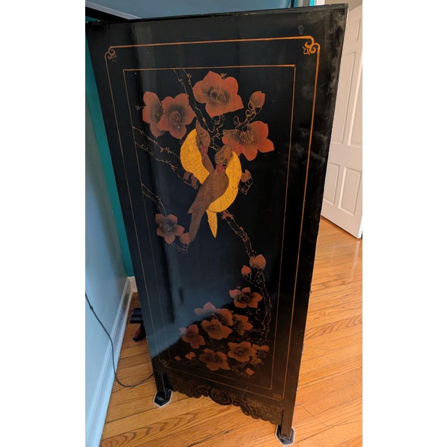 Black Vintage Chinese Chinoiserie Black Lacquer Armoire Cabinet For Sale - Image 8 of 14