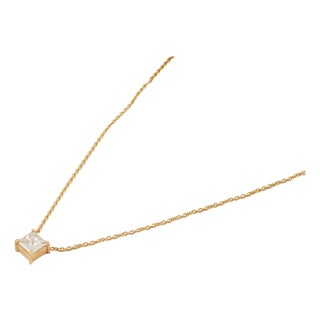 Princess-Cut Diamond Solitaire Pendant Necklace in 14k Yellow Gold For Sale