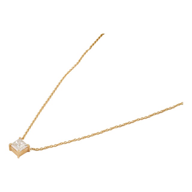 Princess-Cut Diamond Solitaire Pendant Necklace in 14k Yellow Gold For Sale