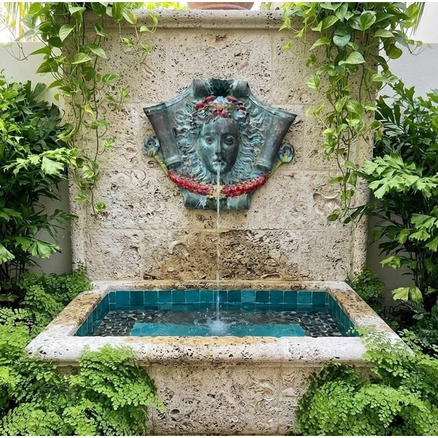 Vintage Classical Bronze & Polychrome Water Fountain Mask For Sale - Image 11 of 12