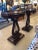 A gorgeous pair of antique neoclassical mahogany oval side tables having lyrical lyre bases, wooden galleries around the...