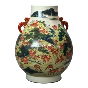 Large Early 20th Century Chinese Famille Rose Hu Figural Landscape Porcelain Vase, Qianlong Mark