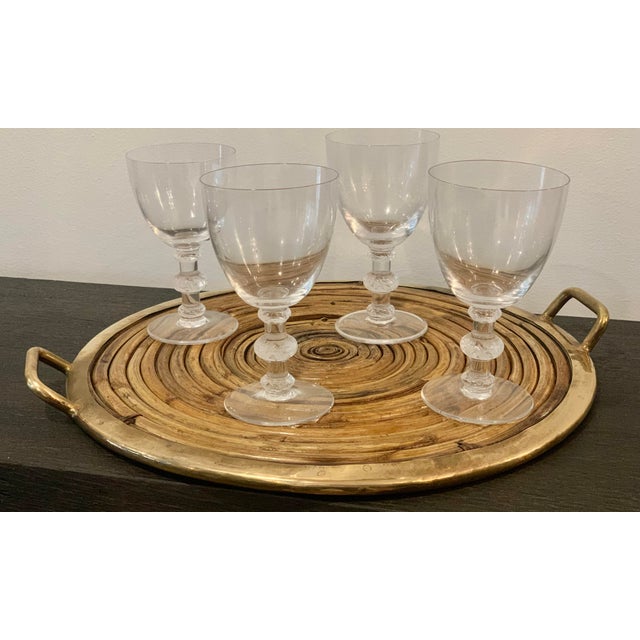 Signed 1950’s Vintage Lalique ‘Saint Hubert’ Crystal ‘Bourgogine’ Wine Goblet With 3 Frosted Leaf Decorations on the Stem, Art Deco Style- Set of 3 For Sale - Image 11 of 11