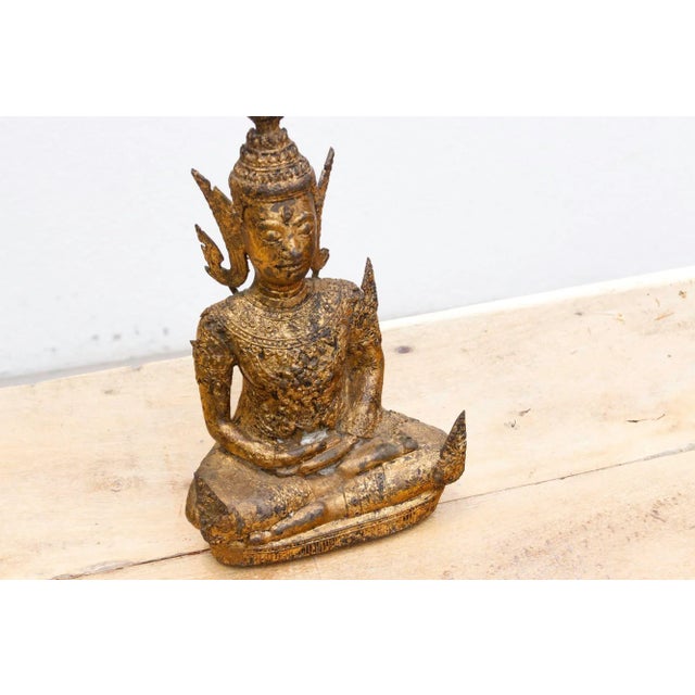 Metal Golden Serenity, Antique Thai Meditation Figure For Sale - Image 7 of 9