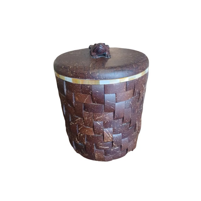 Boho Chic Vintage Boho Coconut Shell, Mother of Pearl and Frog Ice Bucket For Sale - Image 3 of 4