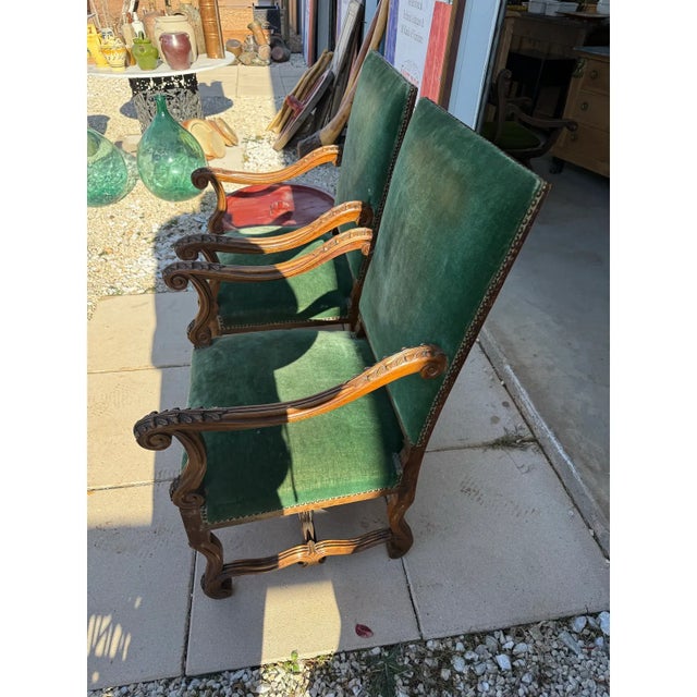 French Country Large 19th Century French Solid Walnut Bergere - A Pair For Sale - Image 3 of 12