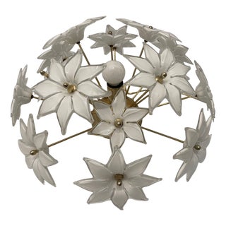 White Murano Flower and Brass Table Lamp, 1970s For Sale